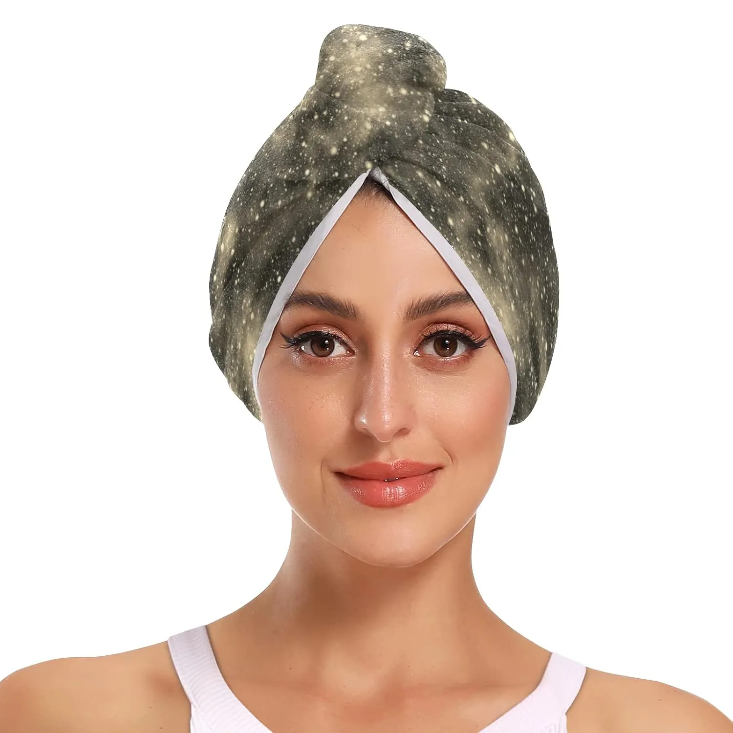 Universe, Nebula Night Starry Sky Rainbow Glittering Galaxy 2 Packs Hair Towel Wrap, Absorbent Turban Bath Hair Towel Hat, Quick Drying Hair Towel with Button for Curly, Long, Thick Hair