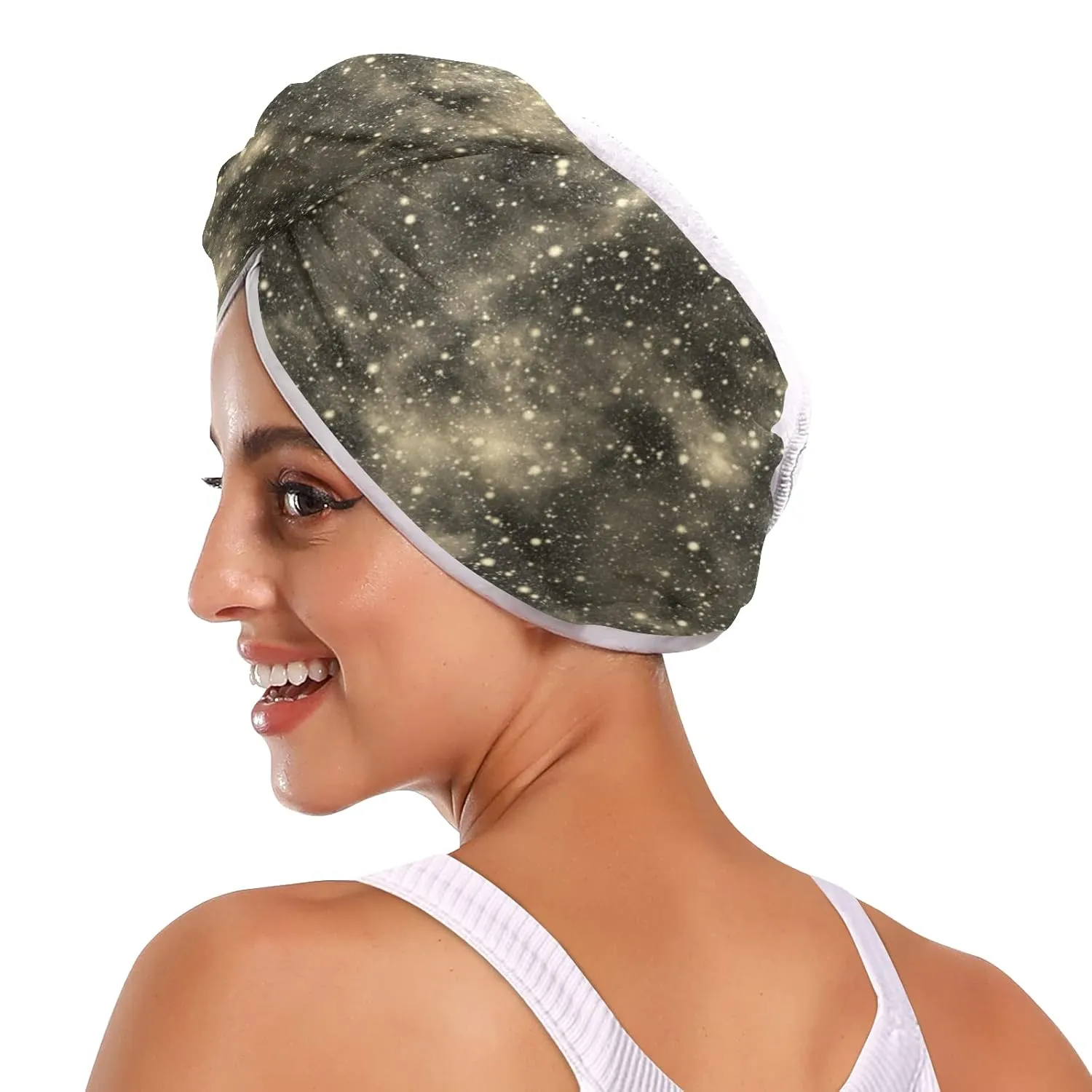 Universe, Nebula Night Starry Sky Rainbow Glittering Galaxy 2 Packs Hair Towel Wrap, Absorbent Turban Bath Hair Towel Hat, Quick Drying Hair Towel with Button for Curly, Long, Thick Hair