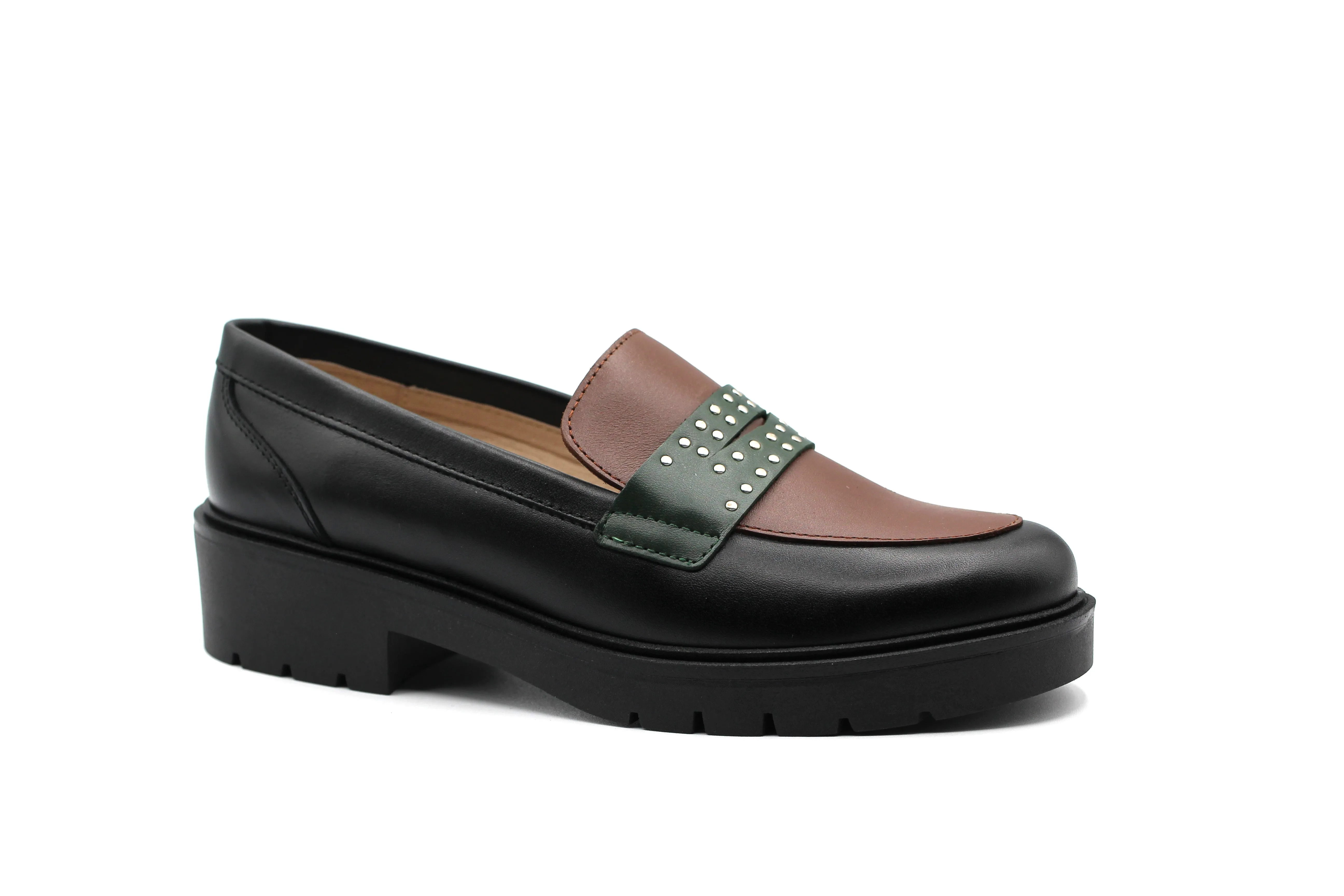 Valencia Black/ Brown/ Green Chunky Penny Loafer