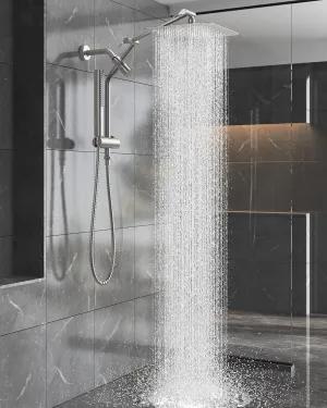 Veken 10" Luxurious Brushed Nickel All Metal Rain Shower Head with Handheld Spray Combo, High Pressure Rainfall Square Shower Heads with Extention Arm, Wide Dual Showerhead, Bathroom Accessories
