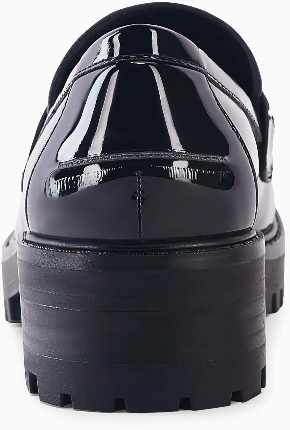 VETASTE Womens Lug Sole Platform Mid Chunky Heel Loafers Classic Round Toe Slip On Office Uniform Oxfords Shoes with Metal Chain