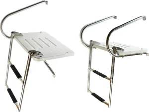 Vinland Marine 304 Stainless Steel White Swim Platform 2 Step Boat Ladder, Boat Platform Ladder, Pontoon Boat Ladder, Folding Dock Ladder for Lake, Boat Ladder for Fishing Boat, Boat Swim Deck