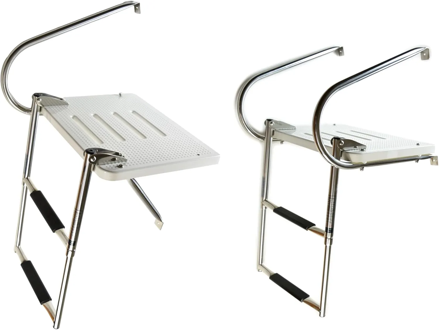 Vinland Marine 304 Stainless Steel White Swim Platform 2 Step Boat Ladder, Boat Platform Ladder, Pontoon Boat Ladder, Folding Dock Ladder for Lake, Boat Ladder for Fishing Boat, Boat Swim Deck