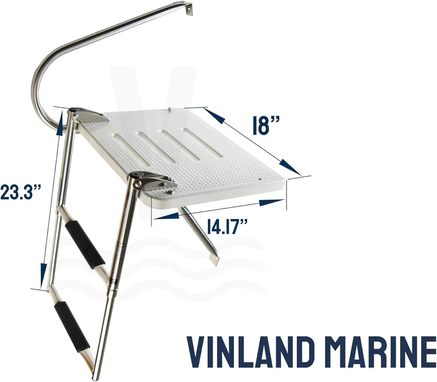 Vinland Marine 304 Stainless Steel White Swim Platform 2 Step Boat Ladder, Boat Platform Ladder, Pontoon Boat Ladder, Folding Dock Ladder for Lake, Boat Ladder for Fishing Boat, Boat Swim Deck