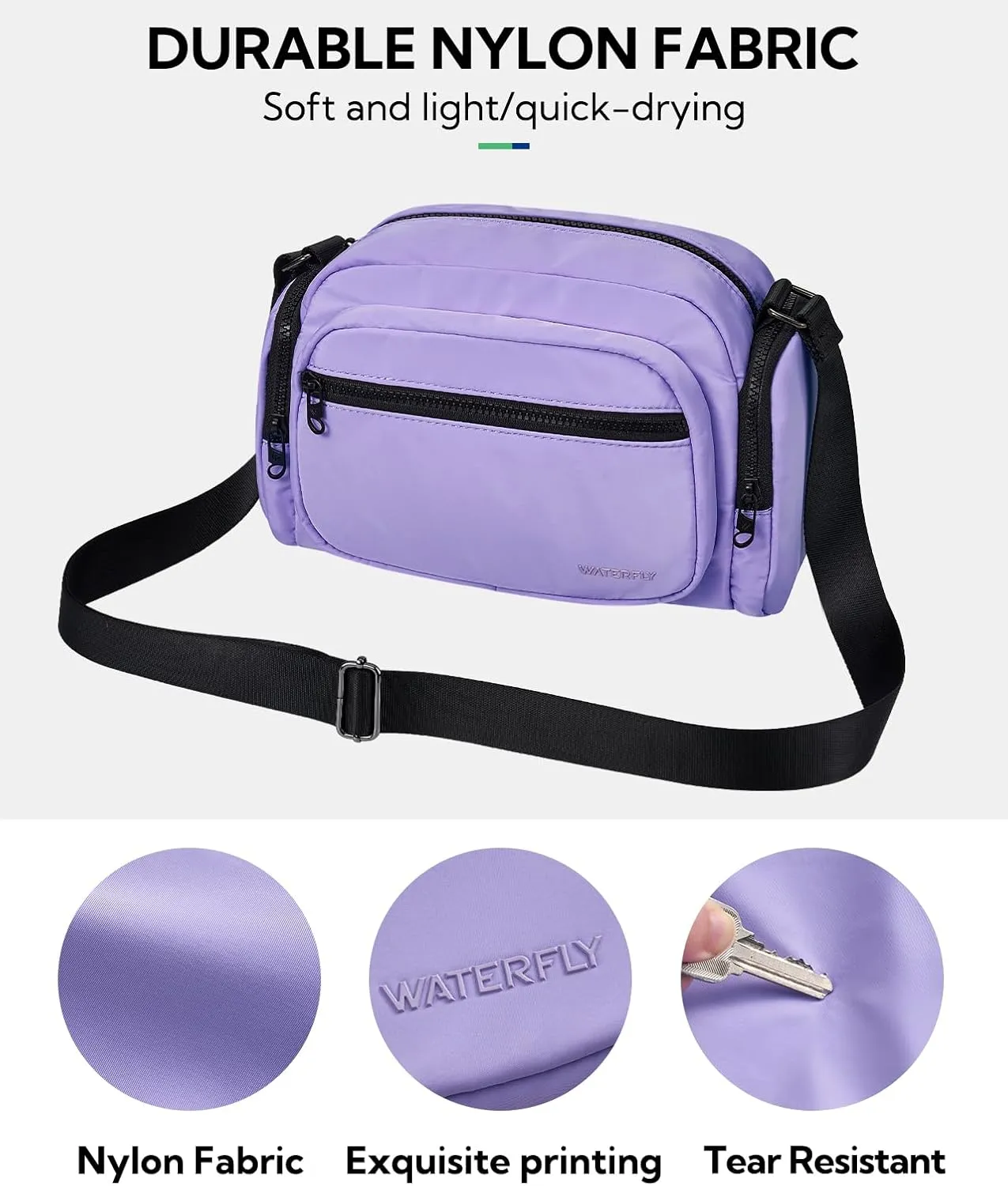 WATERFLY Multiple Pockets Crossbody Bags: 6L Large Nylon Purses 2025 - Travel Shoulder Cross Body Purse for Women Men