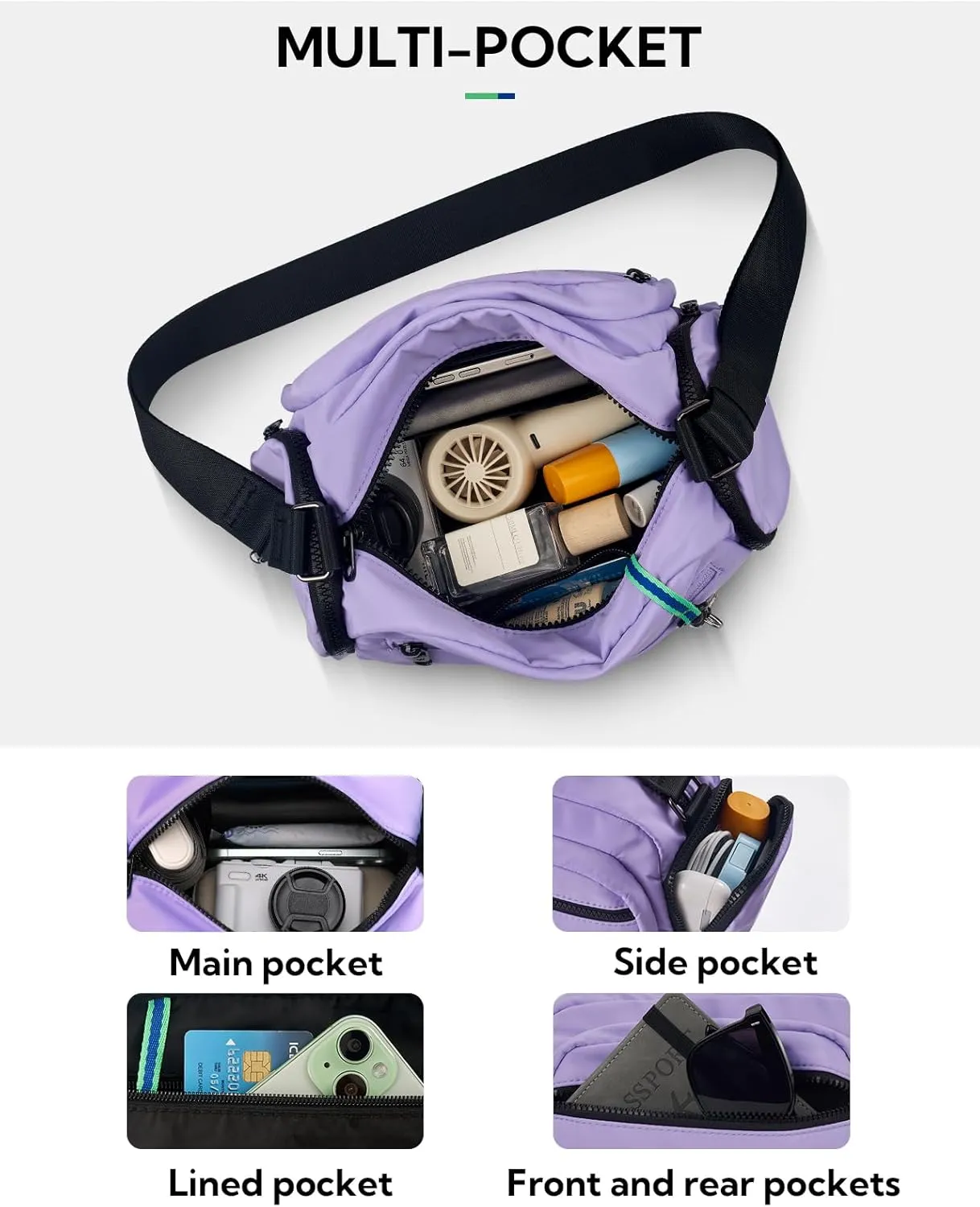 WATERFLY Multiple Pockets Crossbody Bags: 6L Large Nylon Purses 2025 - Travel Shoulder Cross Body Purse for Women Men