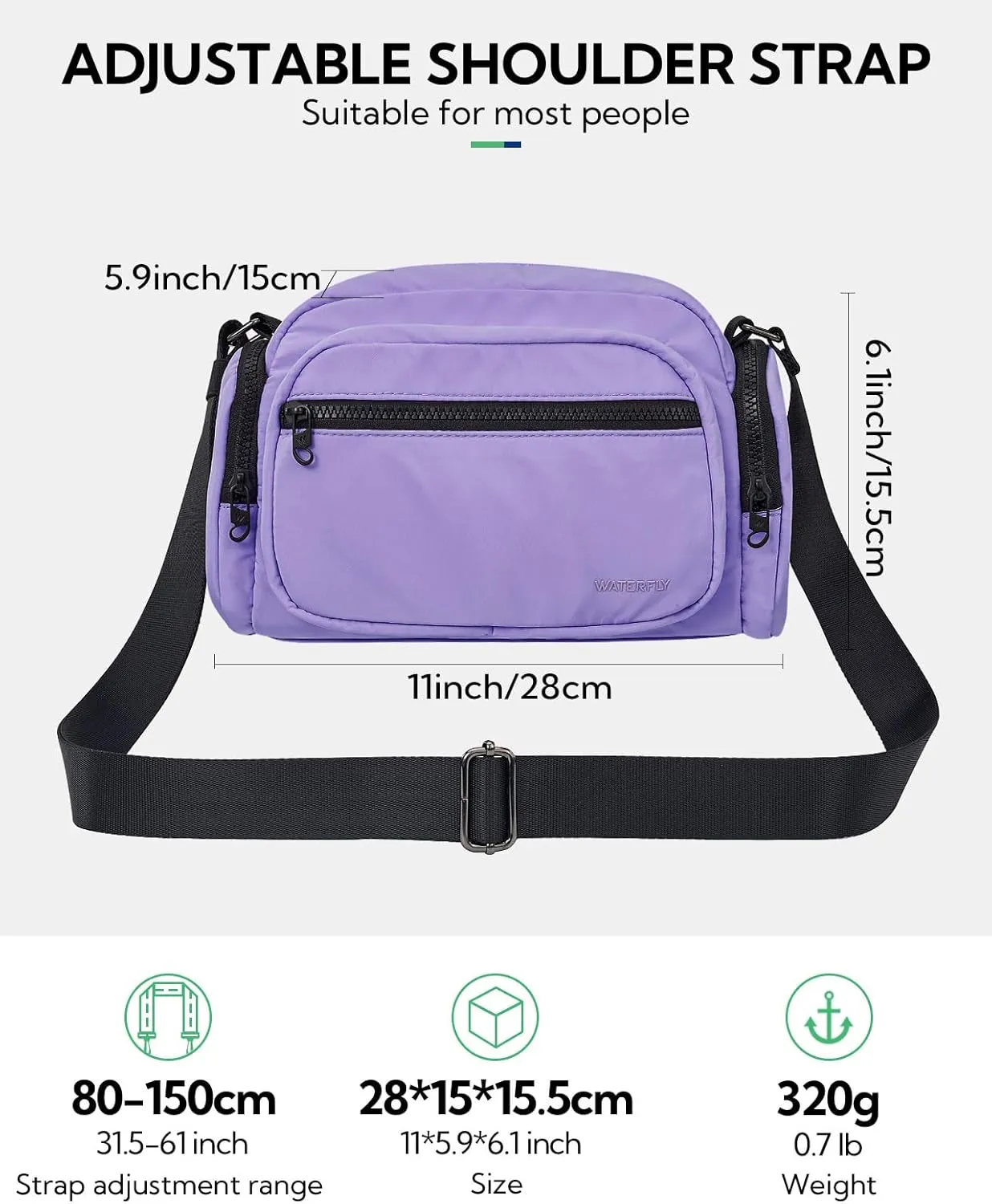 WATERFLY Multiple Pockets Crossbody Bags: 6L Large Nylon Purses 2025 - Travel Shoulder Cross Body Purse for Women Men