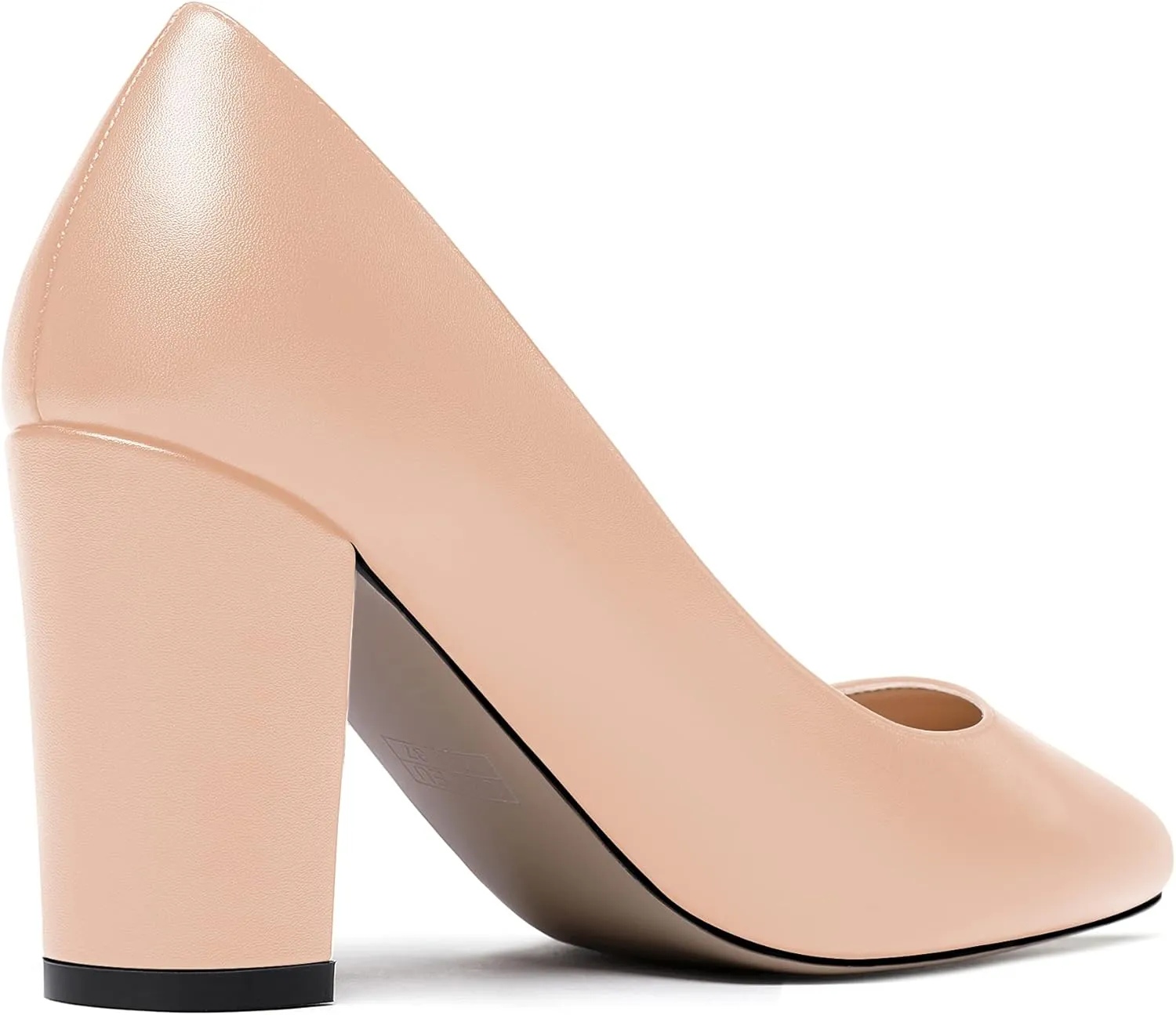 WAYDERNS Women's Thick Matte Solid Round Toe Slip On Block High Heel Pumps Shoes 3.5 Inch