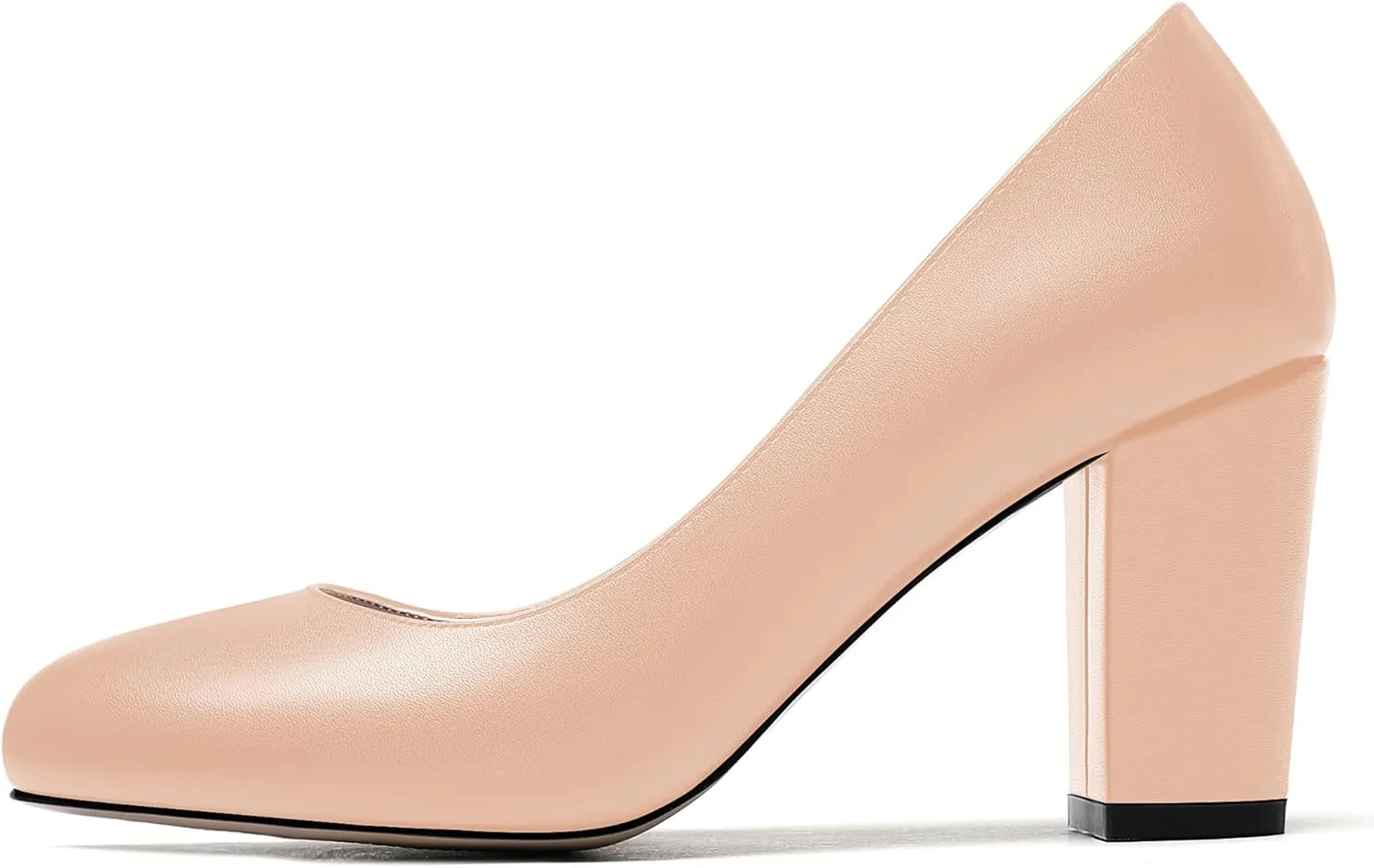 WAYDERNS Women's Thick Matte Solid Round Toe Slip On Block High Heel Pumps Shoes 3.5 Inch