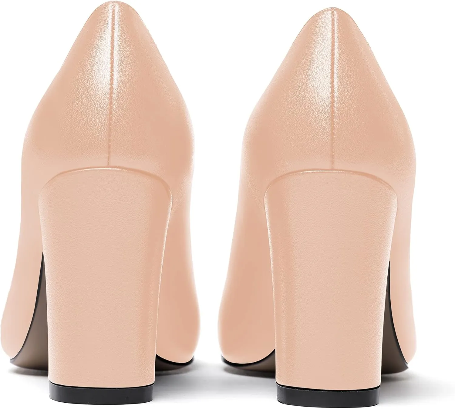WAYDERNS Women's Thick Matte Solid Round Toe Slip On Block High Heel Pumps Shoes 3.5 Inch