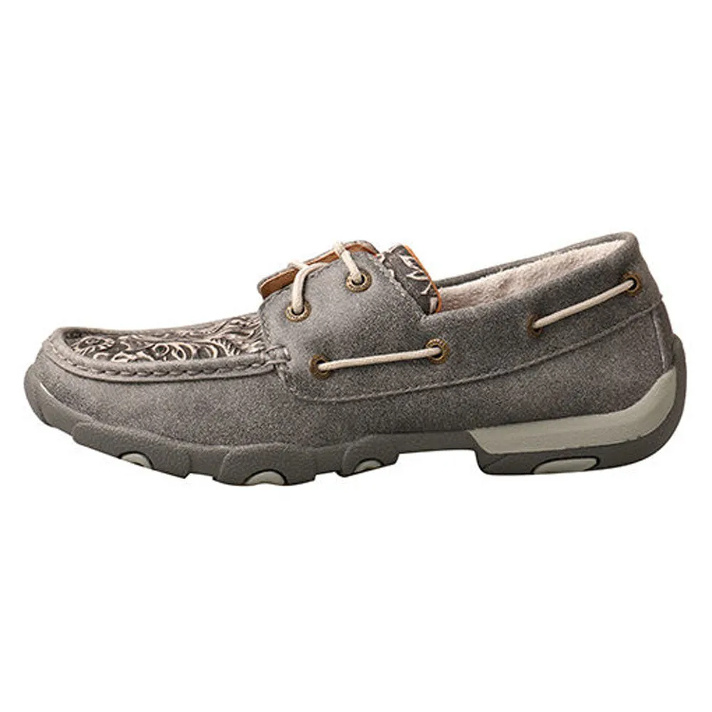 WDM0130 Twisted X Women’s Boat Shoe Driving Moc -Grey Floral Tooled