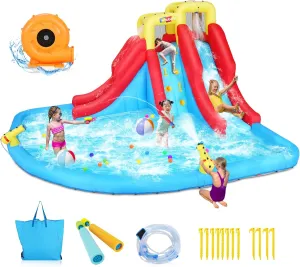 Wesoky Inflatable Water Slides for Kids, 10 in 1 Inflatable Bounce House Water Park w/Blower,2 Water Guns,2 Water Blasters,Climbing,Splash Pool,Double Sprinkler Blow Up Waterslides for Kids Backyard