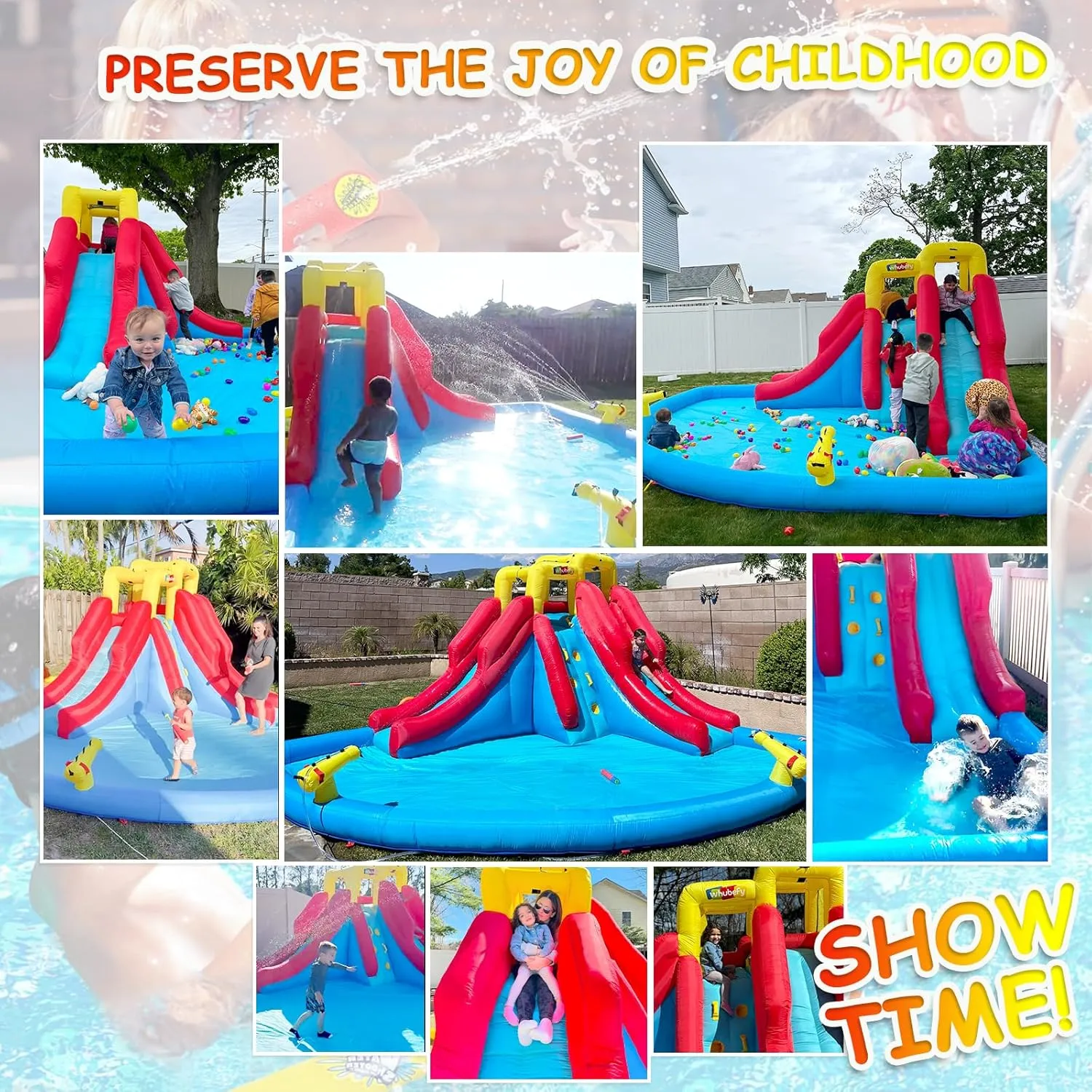Wesoky Inflatable Water Slides for Kids, 10 in 1 Inflatable Bounce House Water Park w/Blower,2 Water Guns,2 Water Blasters,Climbing,Splash Pool,Double Sprinkler Blow Up Waterslides for Kids Backyard