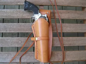 Western Quick Draw Gun Holster - 38 Caliber - Natural - Right Hand - Single Action - Size 6" - Smooth Leather