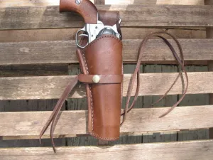 Western Quick Draw Gun Holster - 45 Caliber - Brown - Right Hand - Single Action - Size 6" - Smooth Leather