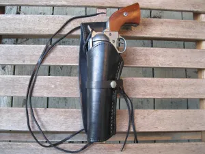 Western Quick Draw Gun Holster - Smooth Leather - 22 Cal - Black - Left Hand - Single Action - Size 6"