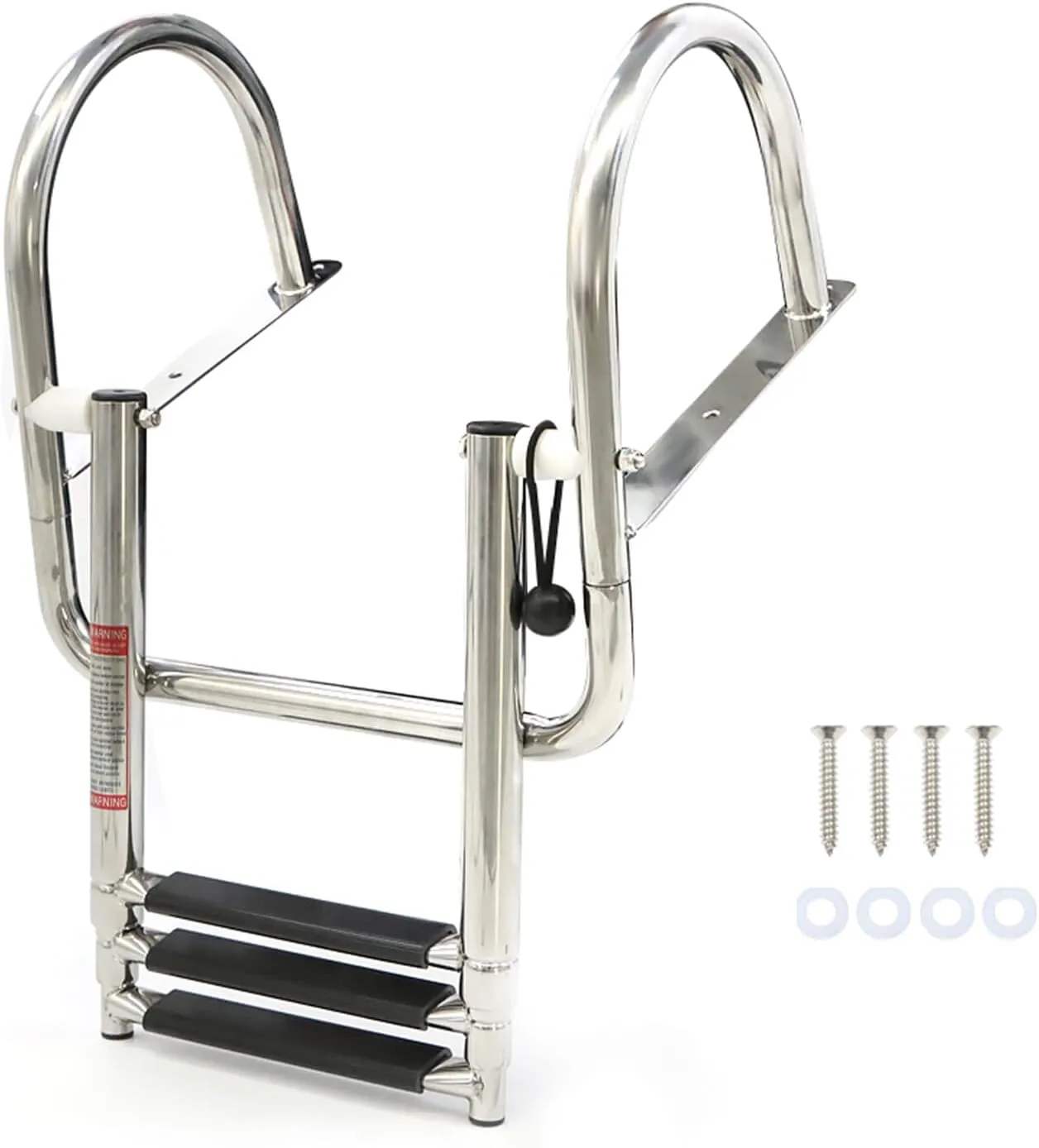 WFLNHB 3 Steps Pontoon Boat Ladder, Heavy Duty Stainless Steel, Folding Telescoping, Hand Railing, 600 lb Capacity, Silver