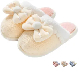 Women's Bow House Slippers Soft Fleece Plush Comfy Cotton Home Slippers with Bows Indoor Cute Bow Tie Slippers Cozy Slip On Slides Winter Warm Fuzzy Bedroom Slippers Shoes Non-Slip