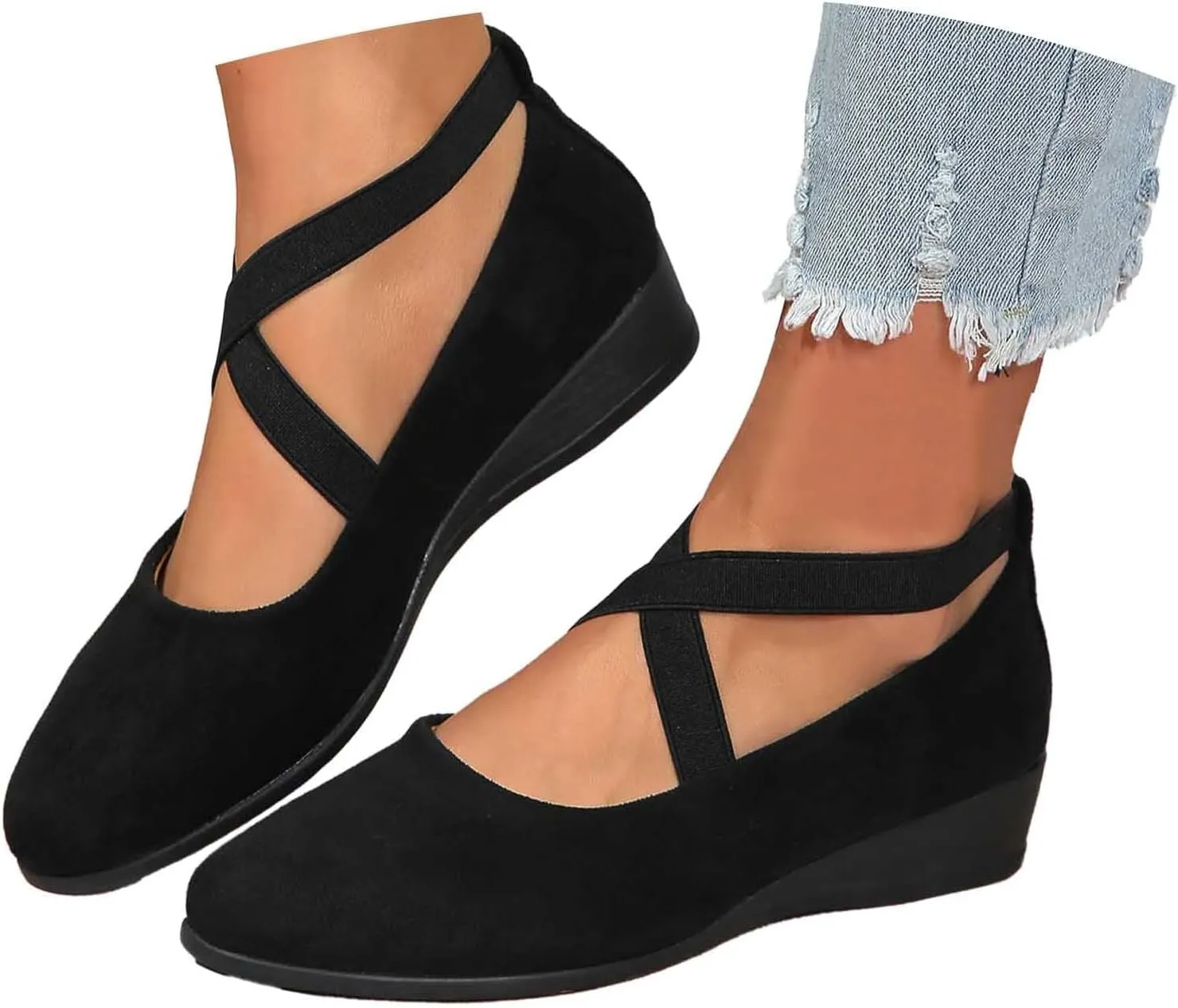 Women's Comfortable Fashion Elastic Ankle Straps Flats Shoes Pull-On Criss-Cross Ballet Girls Dress Toddler Little Gracy Mary Jane Ballerina Style Closed Toe Casual Flat with Strap
