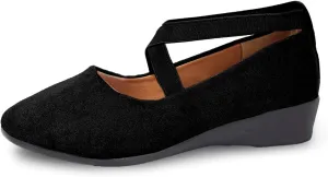 Women's Comfortable Fashion Elastic Ankle Straps Flats Shoes Pull-On Criss-Cross Ballet Girls Dress Toddler Little Gracy Mary Jane Ballerina Style Closed Toe Casual Flat with Strap