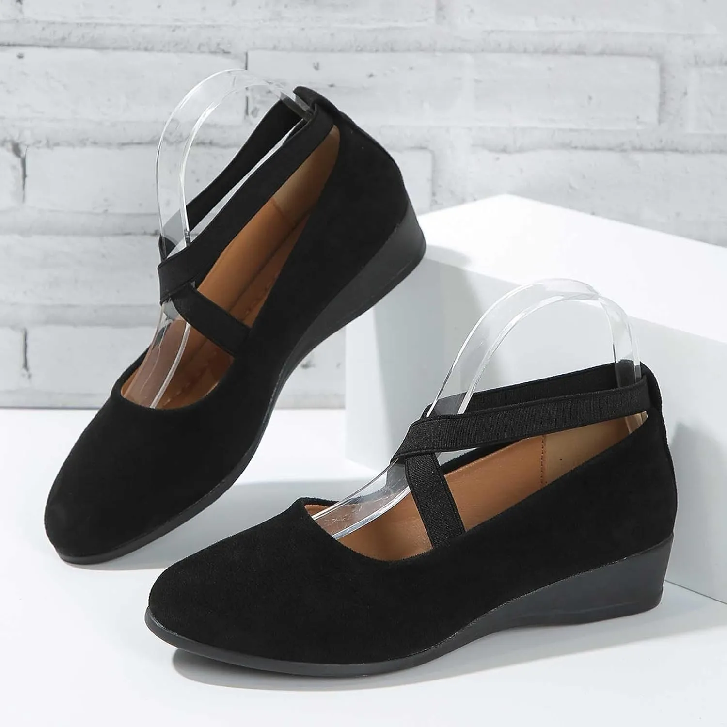 Women's Comfortable Fashion Elastic Ankle Straps Flats Shoes Pull-On Criss-Cross Ballet Girls Dress Toddler Little Gracy Mary Jane Ballerina Style Closed Toe Casual Flat with Strap