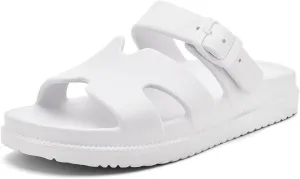 Women's Flat Sandals with Arch Support, Summer Beach Slides Adjustable Buckle, Comfort Lightweight Cushion Slip on H-Strap Sandal