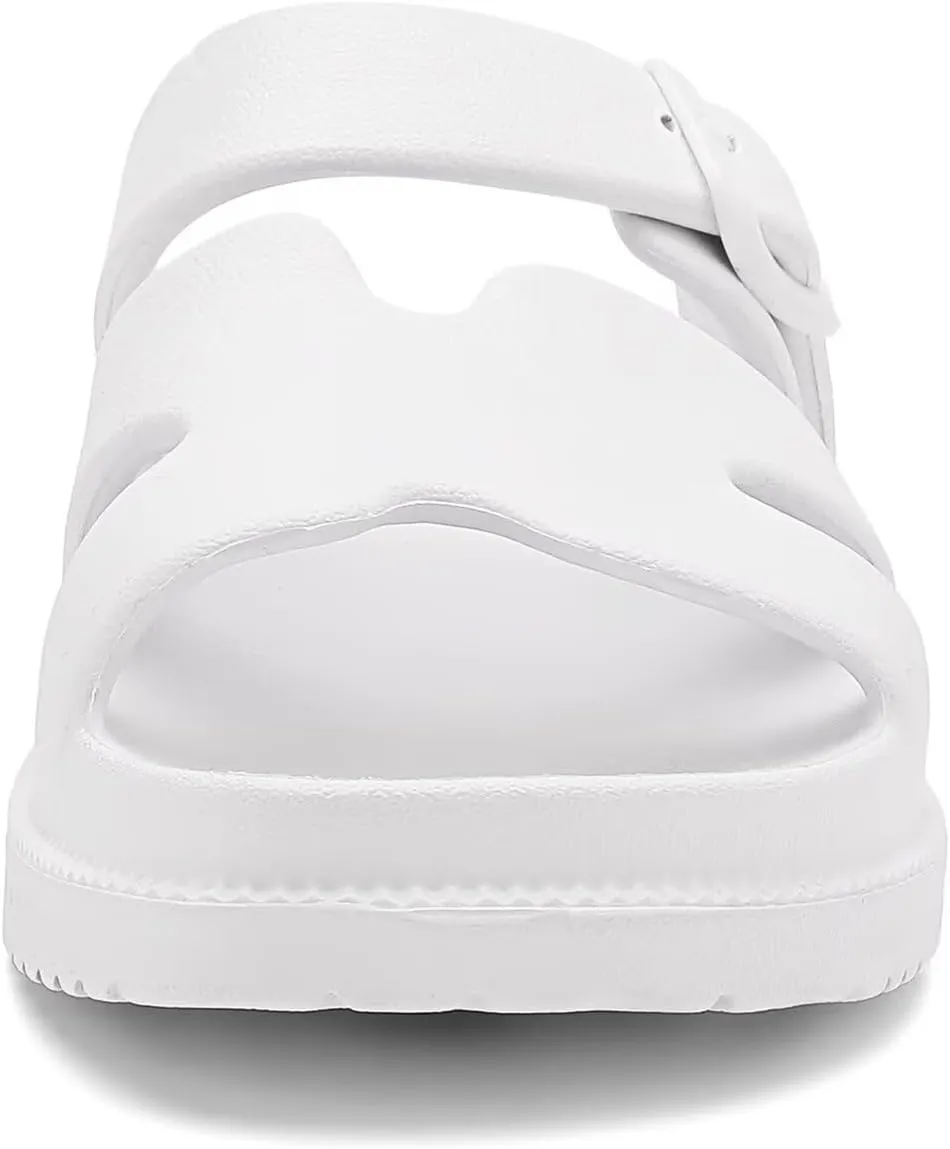 Women's Flat Sandals with Arch Support, Summer Beach Slides Adjustable Buckle, Comfort Lightweight Cushion Slip on H-Strap Sandal
