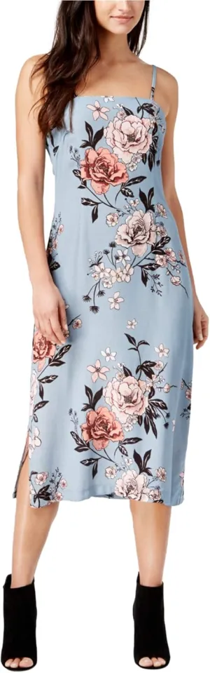 Womens Floral-Print Sleeveless Slip Dress Blue M