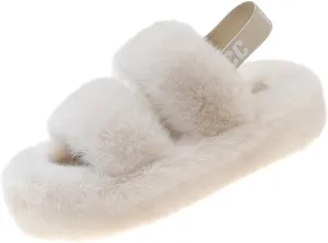 Women's Fuzzy Slippers Adjustable Fluffy Thick Sole Cozy Comfy Memory Foam Open Toe House Slippers Faux Fur Soft Plush Two Band Slides Anti-Skid Indoor Outdoor Home Bedroom for Women