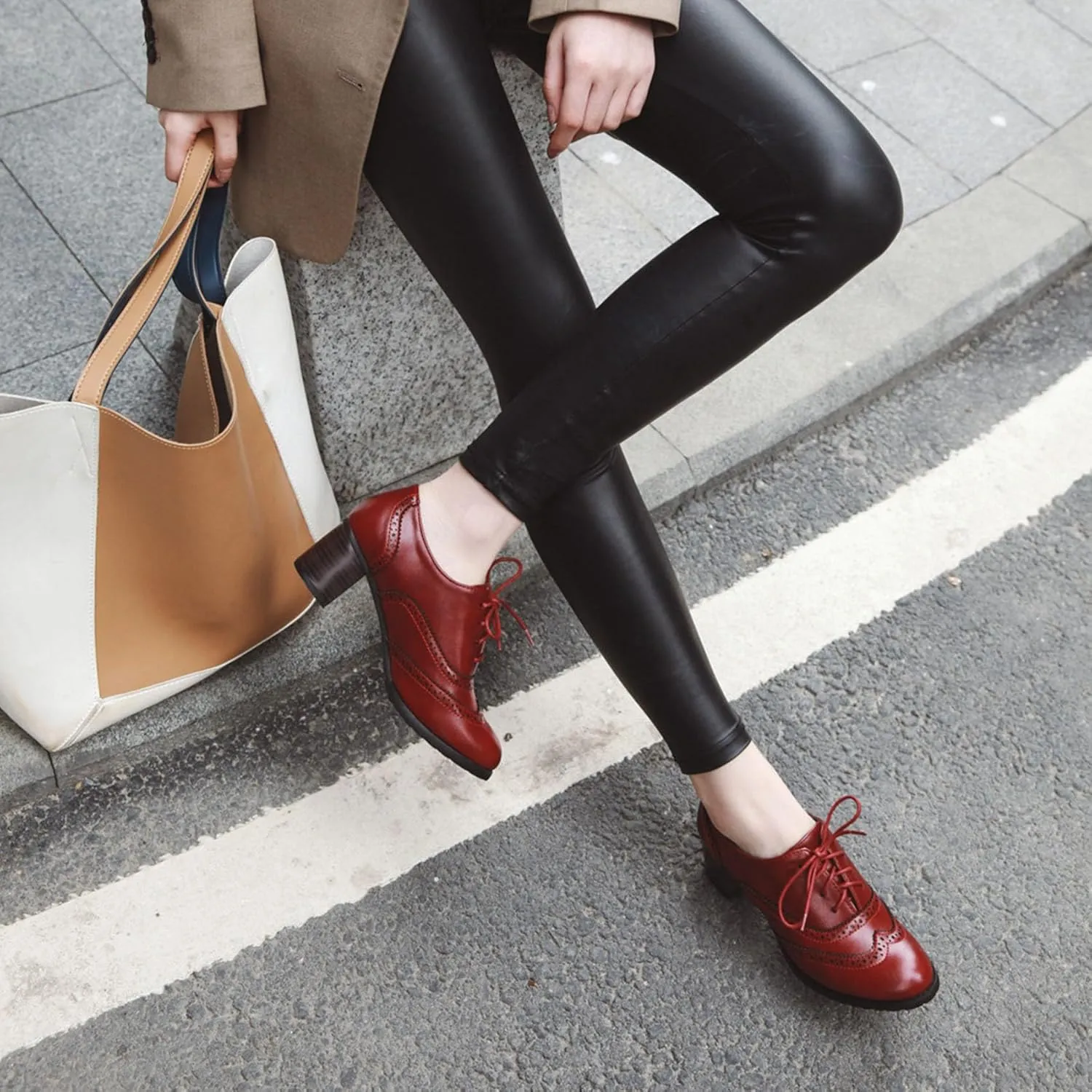 Womens High Heel Pumps Lace Up Oxfords Brogues Shoes