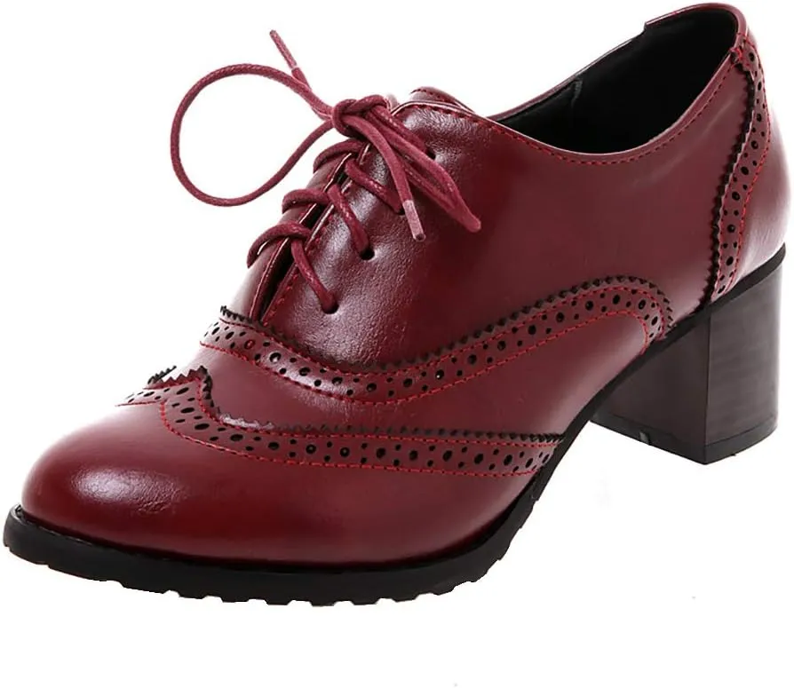 Womens High Heel Pumps Lace Up Oxfords Brogues Shoes
