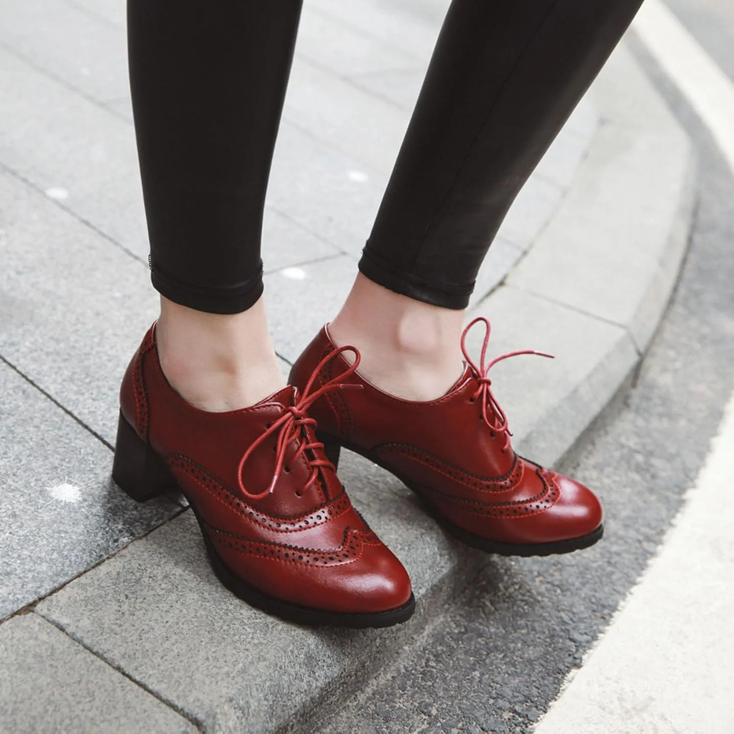 Womens High Heel Pumps Lace Up Oxfords Brogues Shoes