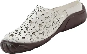 Women's Leather Cutout Wedge Mules,Vintage Orthotic Comfy Closed Toe Backless Slide Walking Clogs Ox Softsole Slippers