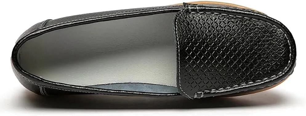 Women's Leather Loafers Driving Moccasins Casual Slip-On Boat Shoes Comfort Walking Flat Loafer for Women Wide Width
