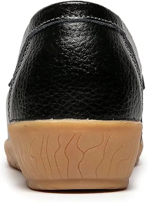 Women's Leather Loafers Driving Moccasins Casual Slip-On Boat Shoes Comfort Walking Flat Loafer for Women Wide Width