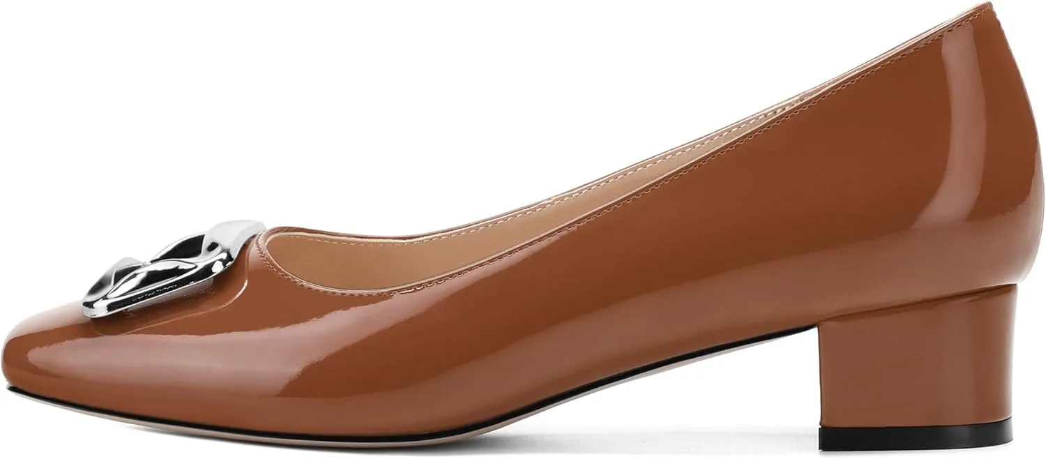 Womens Low Chunky Block Heels, Square Toe Patent Closed Toe Pumps Dress Party Wedding Shoes 1.5 Inch