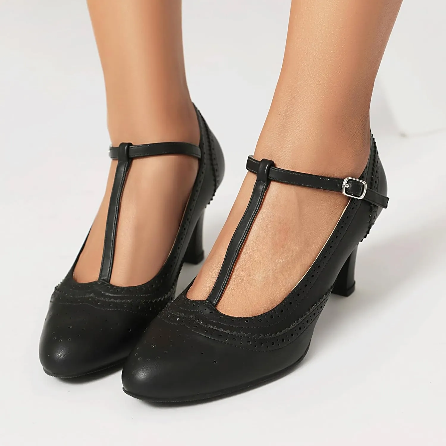 Women's Mary Jane Rockability Oxford Close Round Toe Vintage Wingtip 1950s Heels T-Straps Retro 1920s Victorian Pumps Shoes