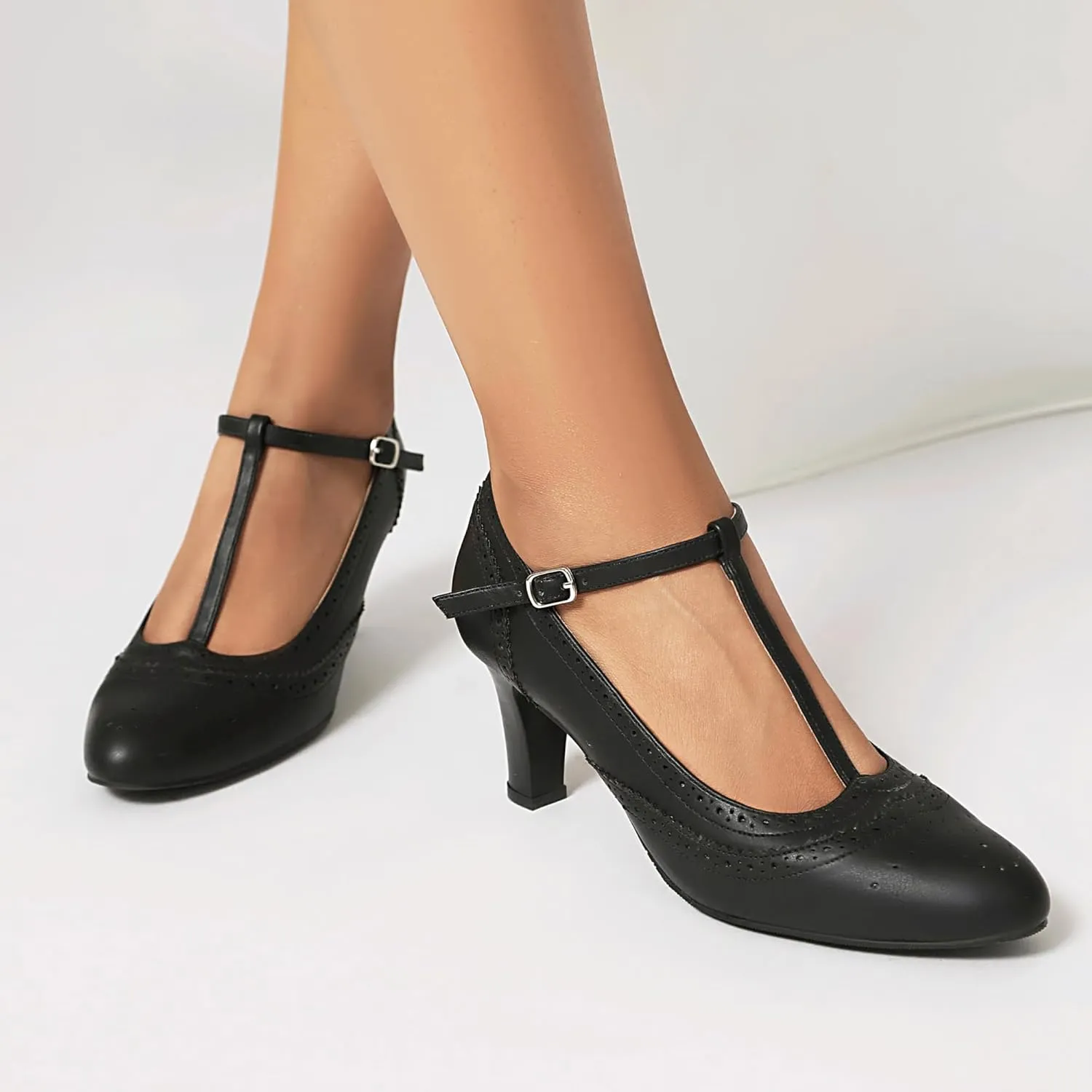 Women's Mary Jane Rockability Oxford Close Round Toe Vintage Wingtip 1950s Heels T-Straps Retro 1920s Victorian Pumps Shoes