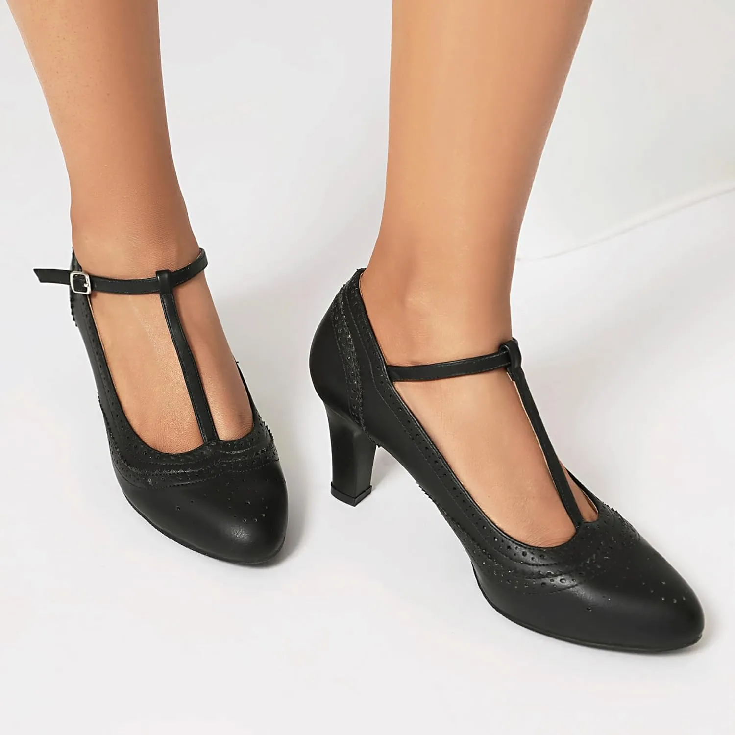 Women's Mary Jane Rockability Oxford Close Round Toe Vintage Wingtip 1950s Heels T-Straps Retro 1920s Victorian Pumps Shoes