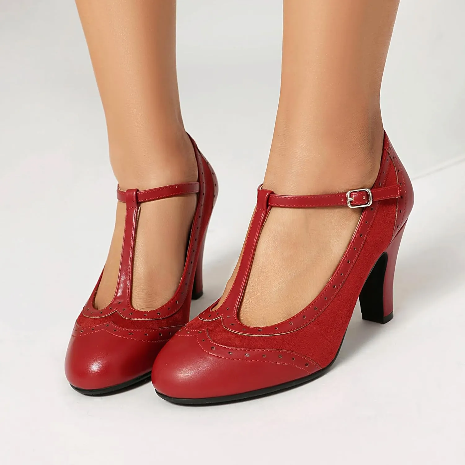 Women's Mary Jane Wingtip Rockability Oxford Close Round Toe Vintage 1950s Heels T-Straps Retro 1920s Victorian Pumps Shoes
