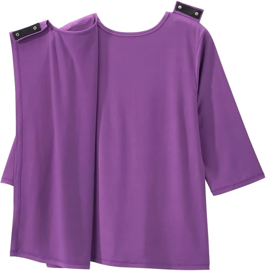 Women’s Open Back Adaptive Active Crew Neck Top for Seniors - 3/4 Long Sleeve Shirt