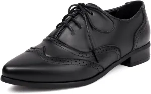 Women's Pointed Toe Oxford Flats Lace Up Brogue Comfort Wingtip Shoes Vintage Dress Low Heel Closed Toe Pumps