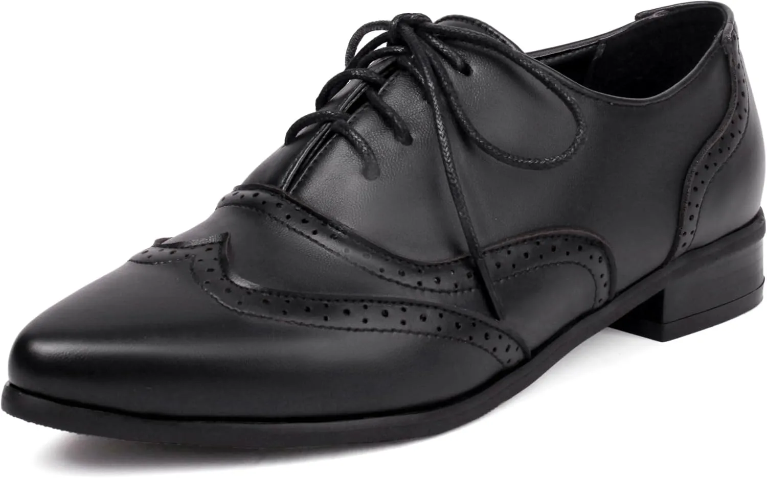 Women's Pointed Toe Oxford Flats Lace Up Brogue Comfort Wingtip Shoes Vintage Dress Low Heel Closed Toe Pumps
