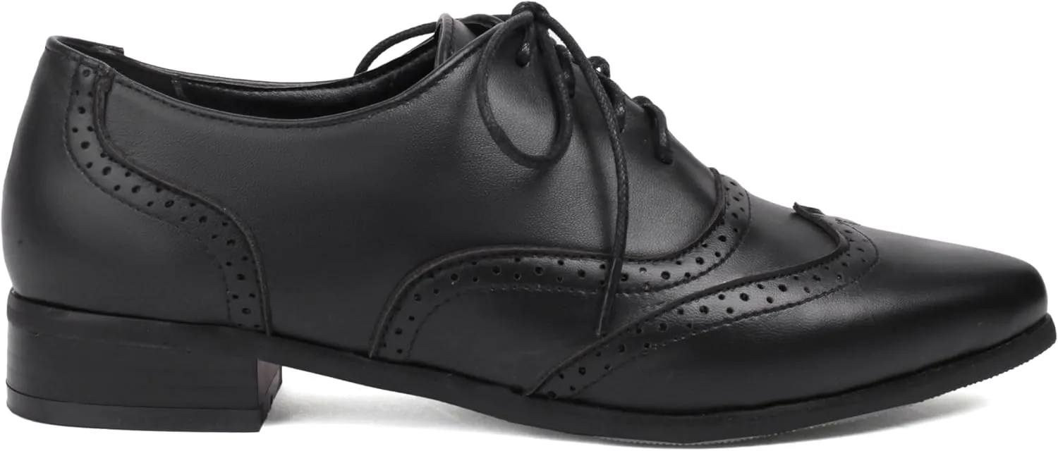Women's Pointed Toe Oxford Flats Lace Up Brogue Comfort Wingtip Shoes Vintage Dress Low Heel Closed Toe Pumps