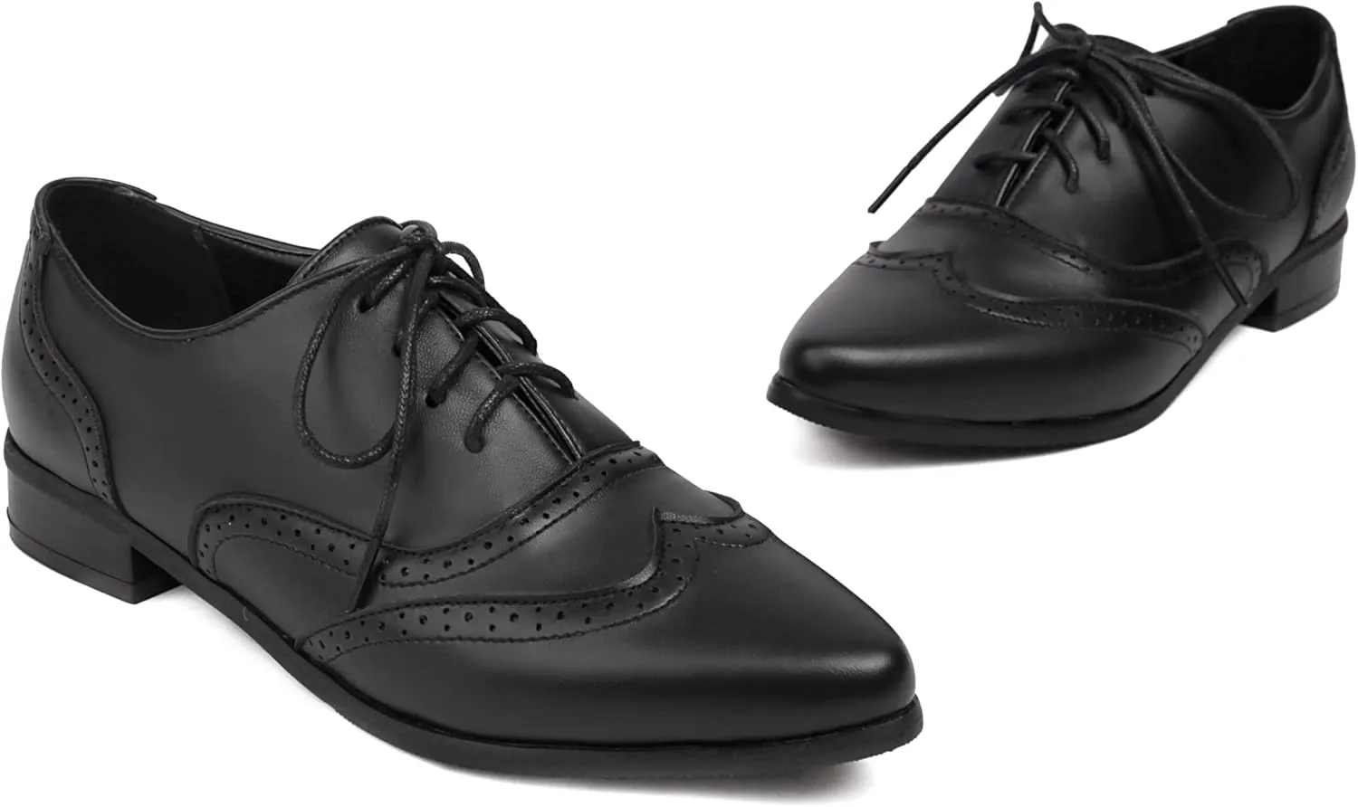 Women's Pointed Toe Oxford Flats Lace Up Brogue Comfort Wingtip Shoes Vintage Dress Low Heel Closed Toe Pumps