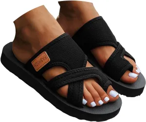 Women's Slide Sandals,Orthopedic Sandals for Women,Flip Flops for Women Dressy Summer Split Toe Hollow Mesh Slide Sandals Comfy Arch Support Non-Slip Sole Comfortable Beach Walking Sandals