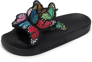 Women's Summer Flat Slide Sandals,Fashion Butterfly Sandals Summer Comfy Anti-Slip Open Toe Beach Slippers