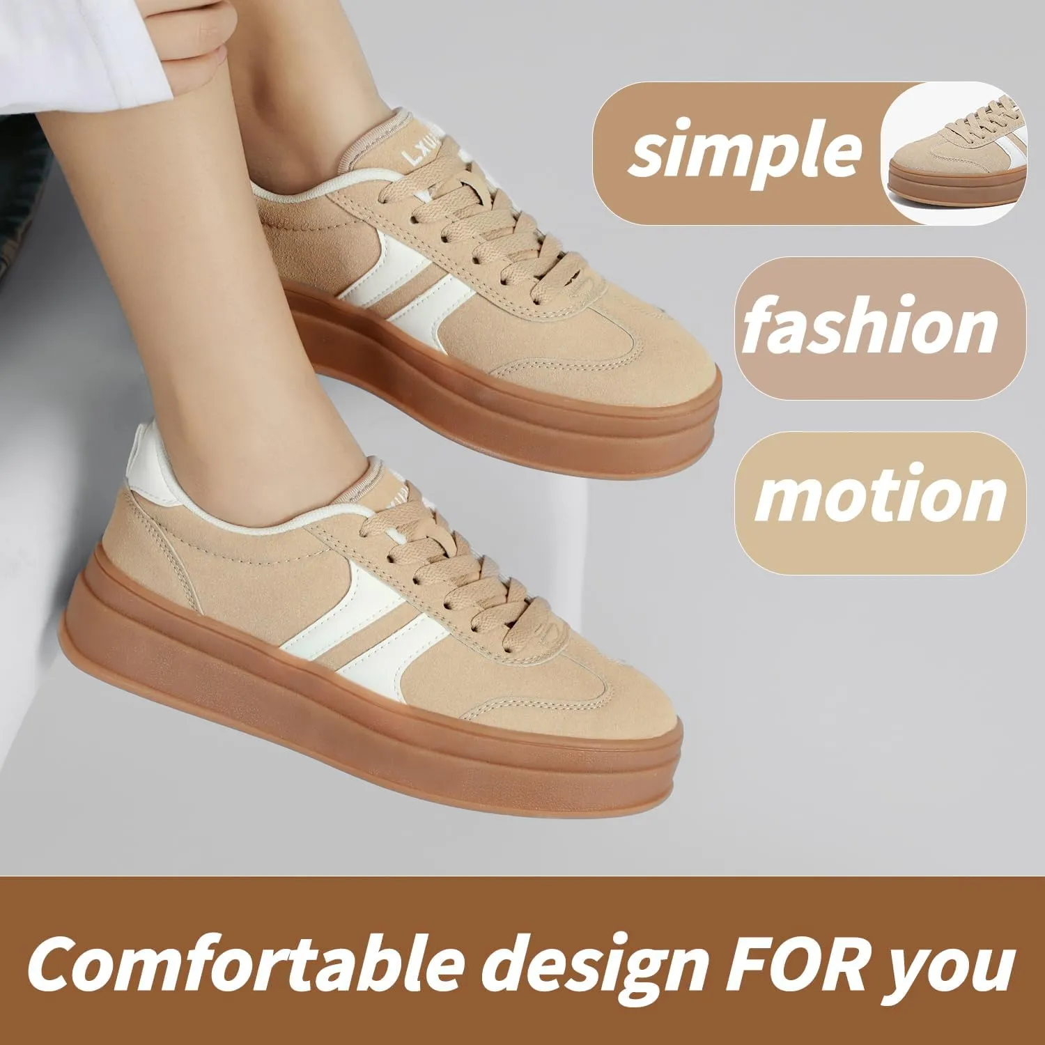 Women's Thick Sole Retro Fashion Sneakers Classic Walking Shoes Thick Rubber Lace-Up Footwear Anti Slip Trainers