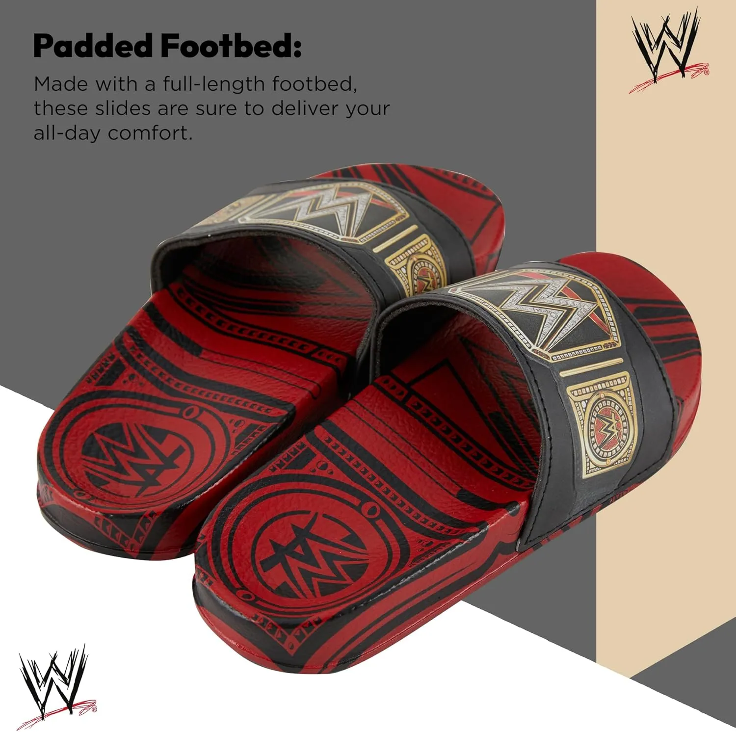 WWE Boys Championship Belt Slides - John Cena, Roman Reigns, Seth Rollins World Wrestling Champion Belt Slip On Slide Sandals