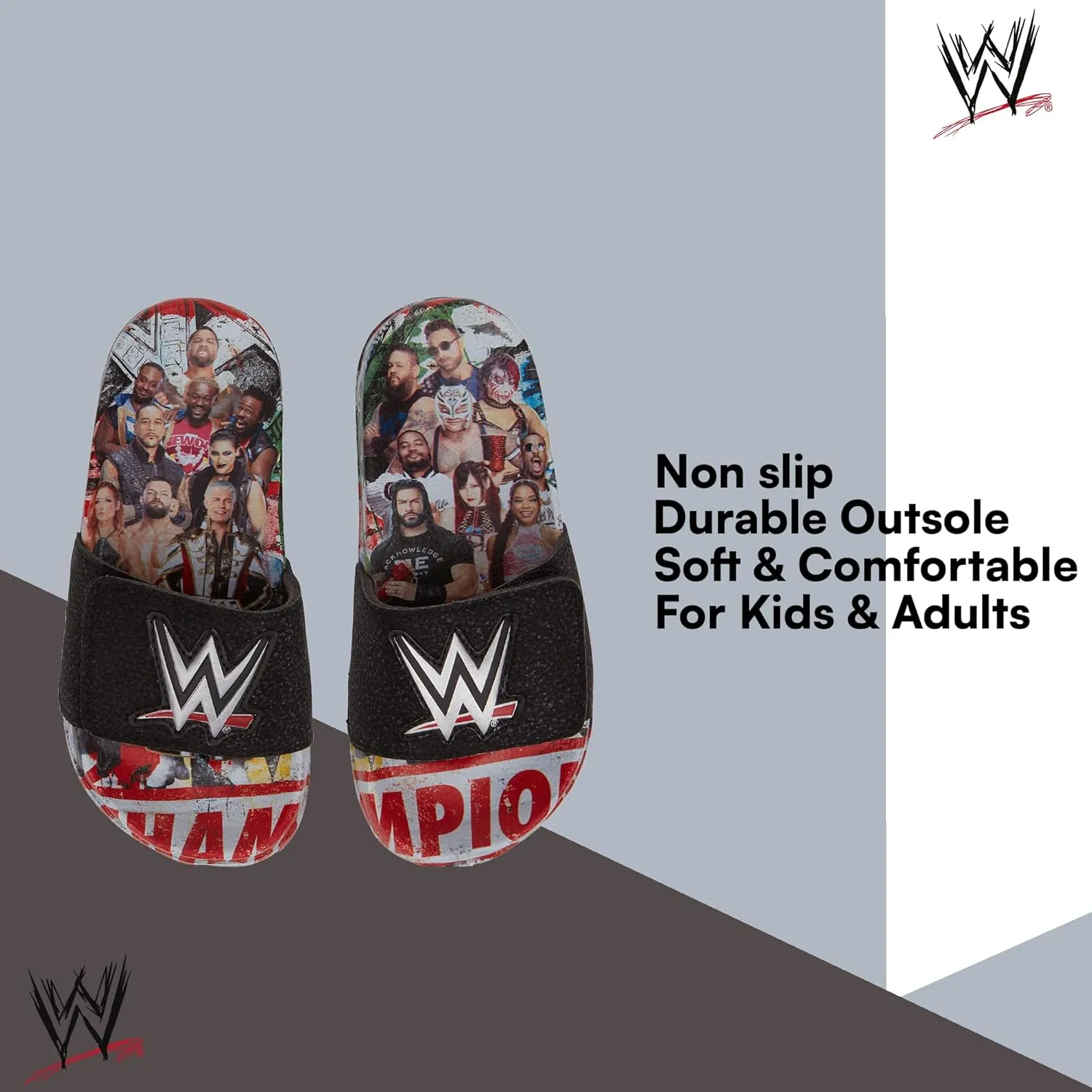 WWE Boys Championship Belt Slides - John Cena, Roman Reigns, Seth Rollins World Wrestling Champion Belt Slip On Slide Sandals